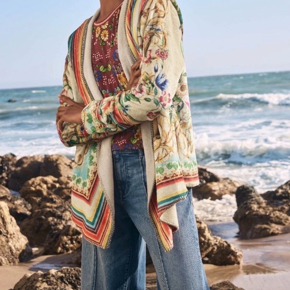 NWT Johnny Was Felix Cozy Sherpa Topper Hoodie Jacket Floral Southwest Dessert L - Picture 2 of 10